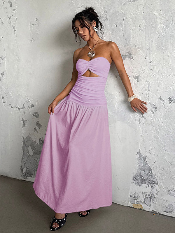 Vacation Dresses Strapless Cutout Waist Maxi Dress Sweetheart Bustier Flowy Mermaid Gown