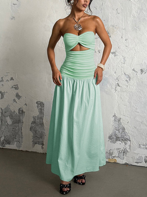 Vacation Dresses Strapless Cutout Waist Maxi Dress Sweetheart Bustier Flowy Mermaid Gown