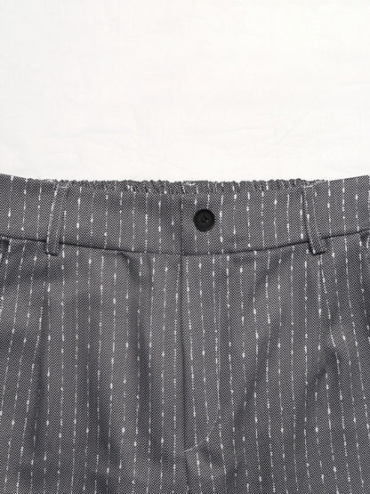 Grey Vertical Striped Wide Leg Trousers High Waist Elastic Back Loose Casual Palazzo Pants