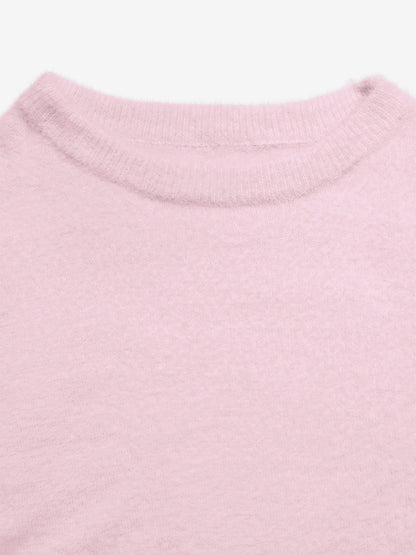 Pink Fuzzy Off Shoulder Sweater Long Sleeve Oversized Soft Fluffy Mink Knit Casual Pullover