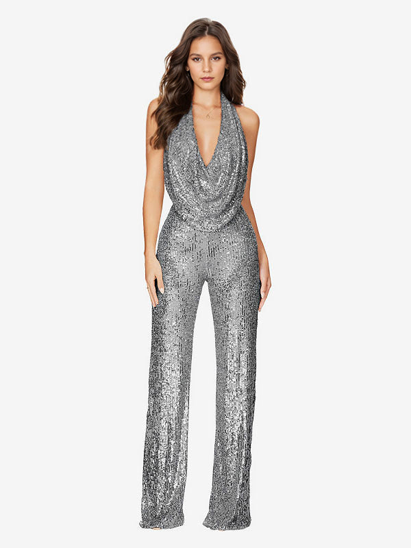 Sequin Jumpsuit Semi Formal Sleeveless Club Nightwear For Women
