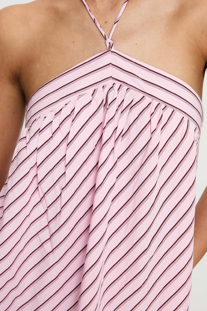 Striped Print Sleeveless Halter Neck Loose Vacation Mini Dress