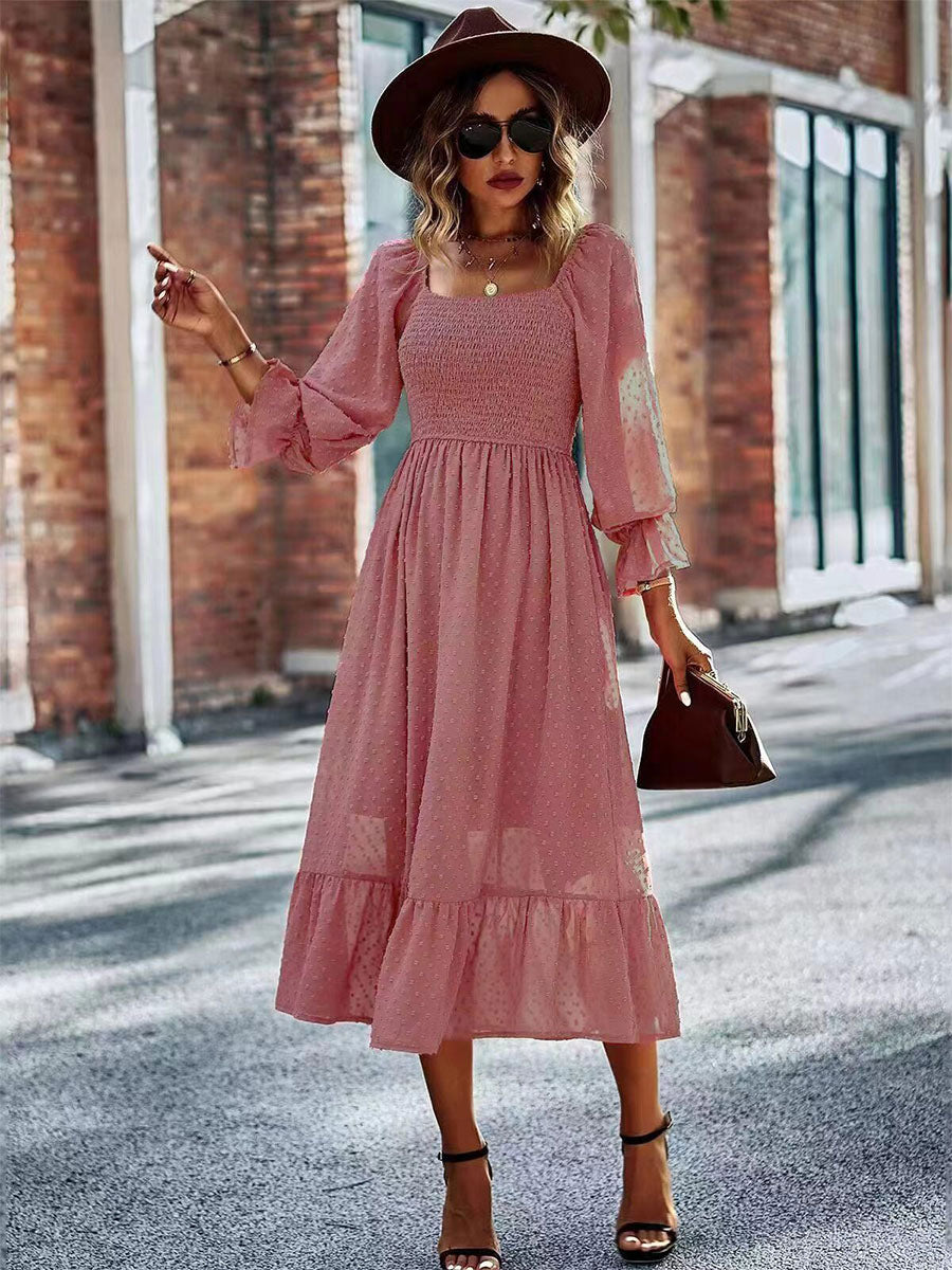 Pleated Long Sleeves Midi Dress