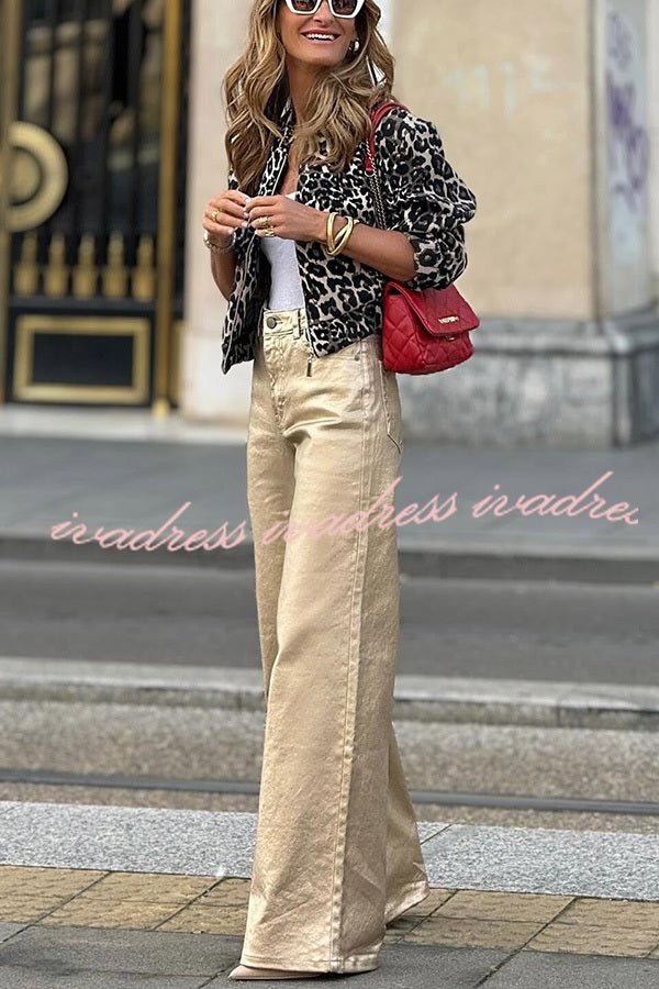 Dashing Darling Metallic Fabric High Waist Pocketed Wide Leg Pants