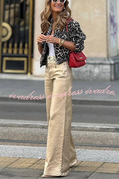Dashing Darling Metallic Fabric High Waist Pocketed Wide Leg Pants