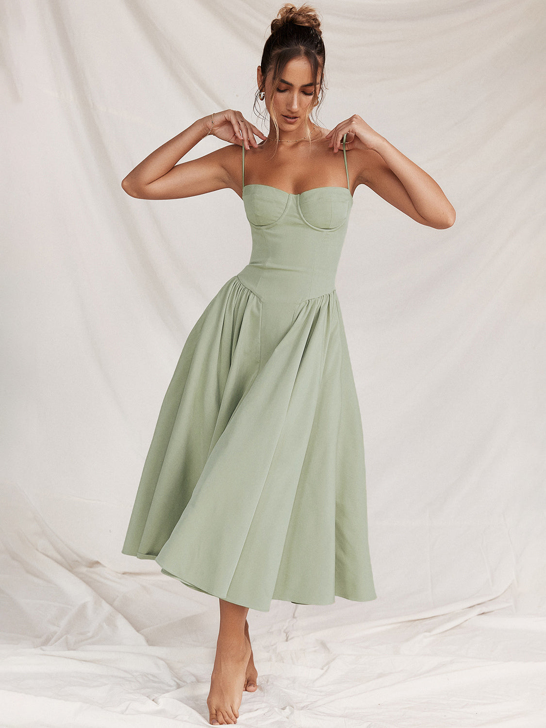 Corset Dress Spaghetti Strap Backless Brunch Birthday Party Midi Dresses