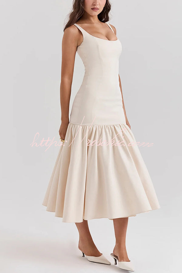 Graceful Silhouette Square Neck Wide Strap Drop Waist Midi Dress