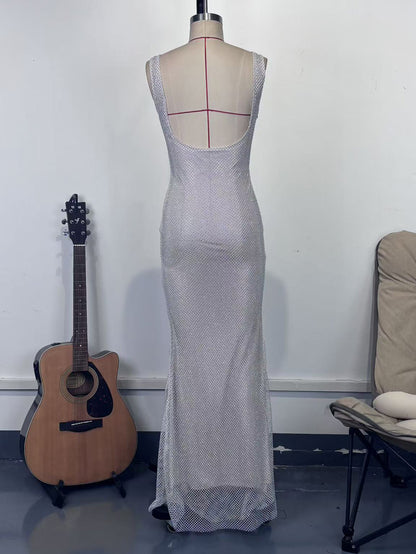 Glamorous Sparkle Square Neck Bodycon Mermaid Maxi Dress For Women 2026