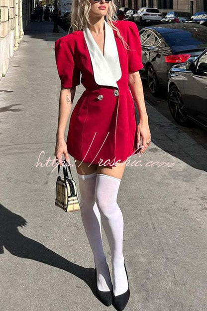 Stylish Contrast Lapel Backless Bow Shirt Style Pocket Mini Dress