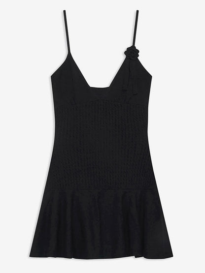 Solid Color Flared Dress Adjustable Spaghetti Straps Backless Mini Dresses