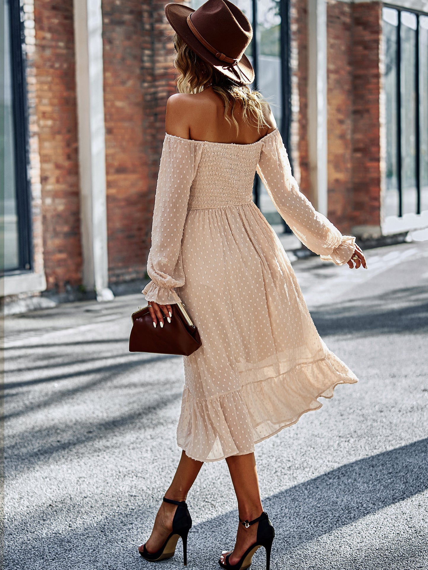 Pleated Long Sleeves Midi Dress