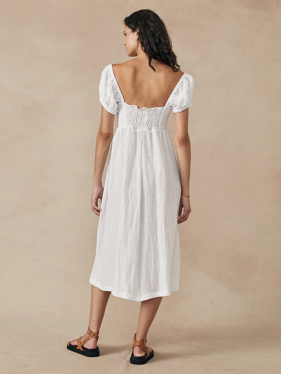Boho Dress Bateau Neck Short Sleeves Pleated Summer Casual Midi Dresses