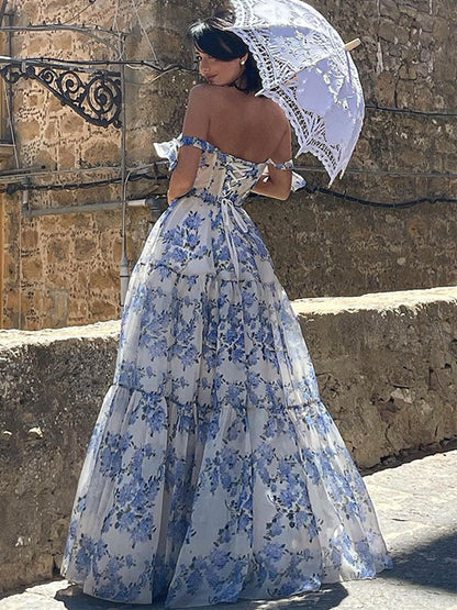 Floral Maxi Dress Sleeveless Adjustable Straps Ruffles Layering Dresses