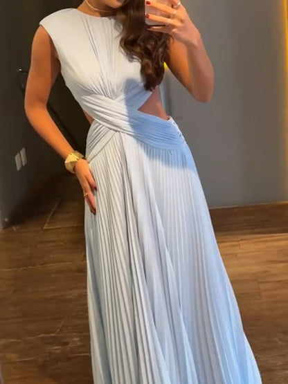 Gathering Backless Waist-revealing Temperament Maxi Dresses