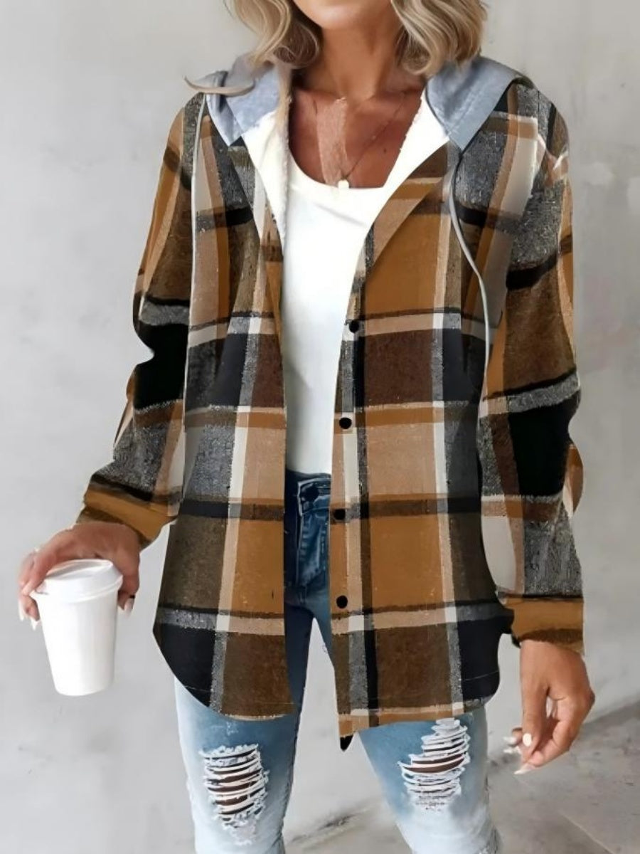 Plaid Long Sleeve Plush Hooded Jackets