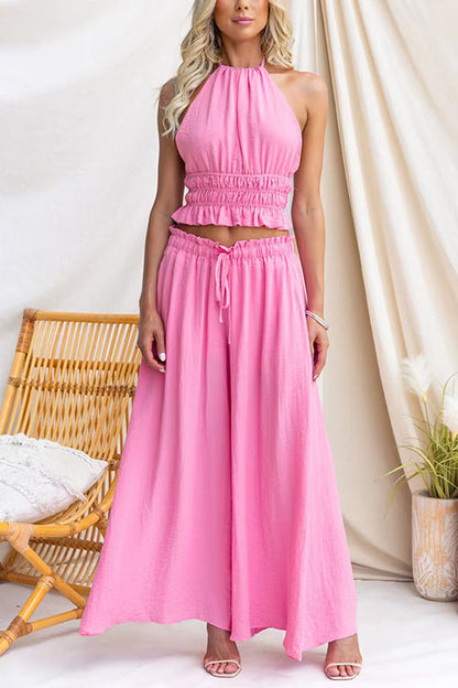 Halter Neck Open Back Ruffle Hem Top