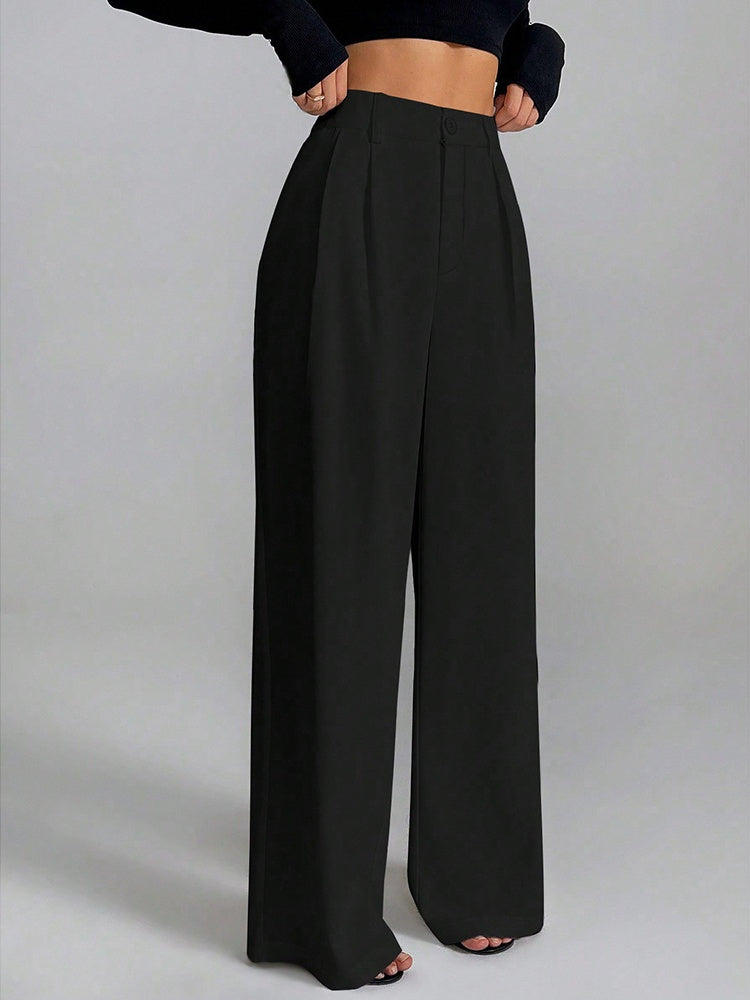 Solid Color Loose Button-down Suit Trousers