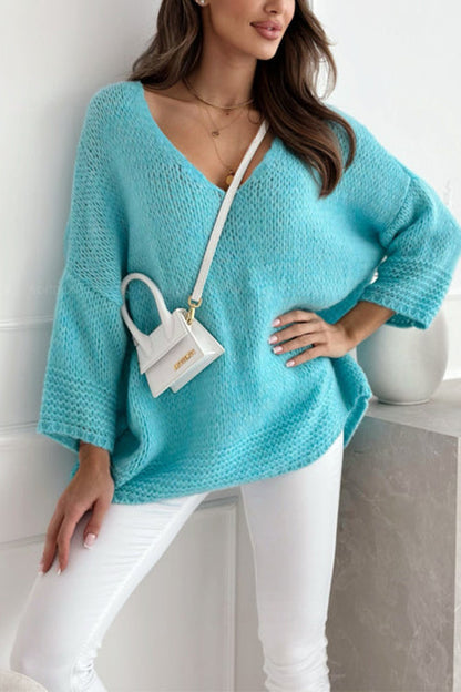 Margovil V Neck Drop Shoulder Slouchy Pullover Sweater