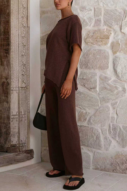 Stylish Asymmetrical Shoulder Short Sleeves Knit Top