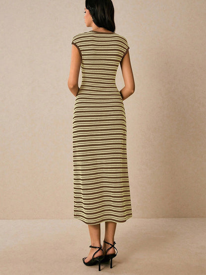 Striped Sleeveless Fitted Midi Dress