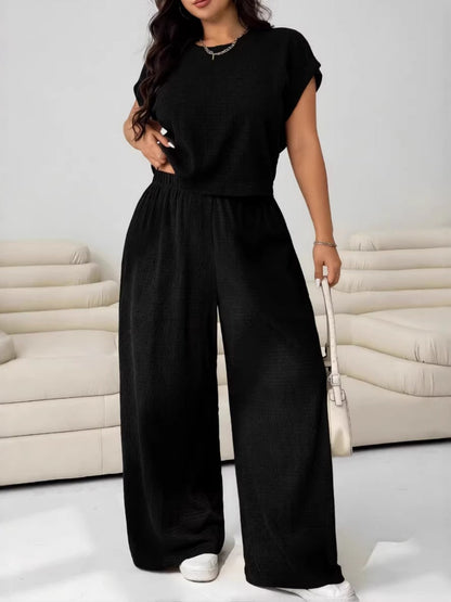 Loose-fit Simplicity Cropped T-shirt Wide-leg Trousers Set 2-piece Sets