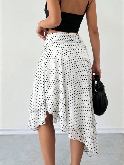 Polka Dots Irregular Hem Temperament Skirts