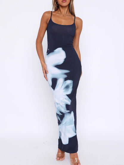 Liber Spring Women's Backless Abstract Maxi Dresses