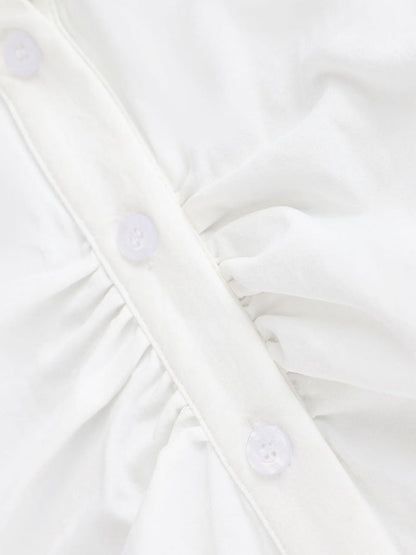 Flying Sleeves Gathering Slim-fit Lapel Shirts