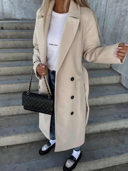 Simple Long-sleeved Lapel Button-down Woolen Coat