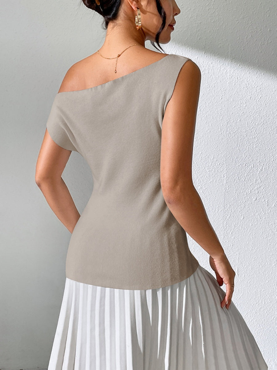 Knitting Irregular Sloping Shoulders Off Shoulder T-shirts