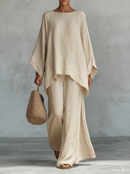 Blended Loose-fit Simplicity T-shirts Wide-leg Pants Set 2-piece Sets