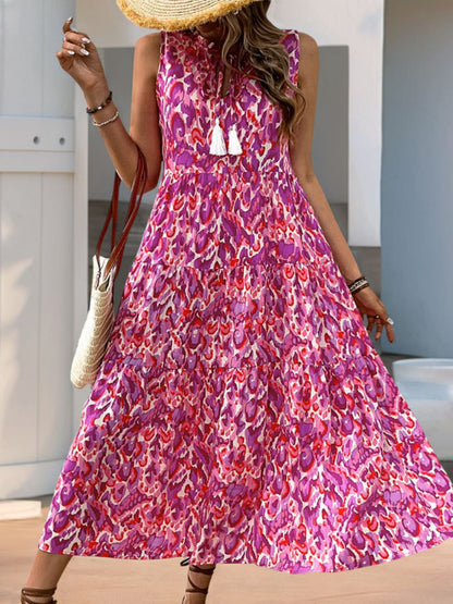 Printed Tassel V-neck Sleeveless Maxi Dresses