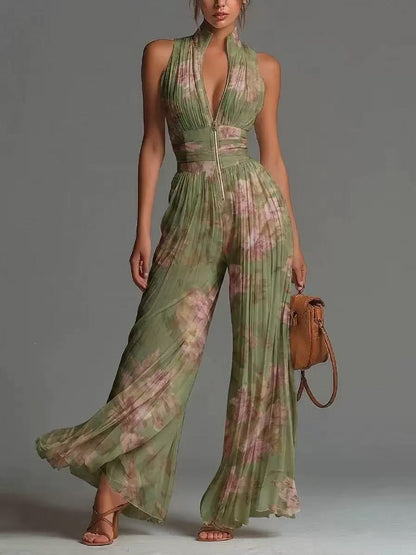 White Pleated Halter Jumpsuit