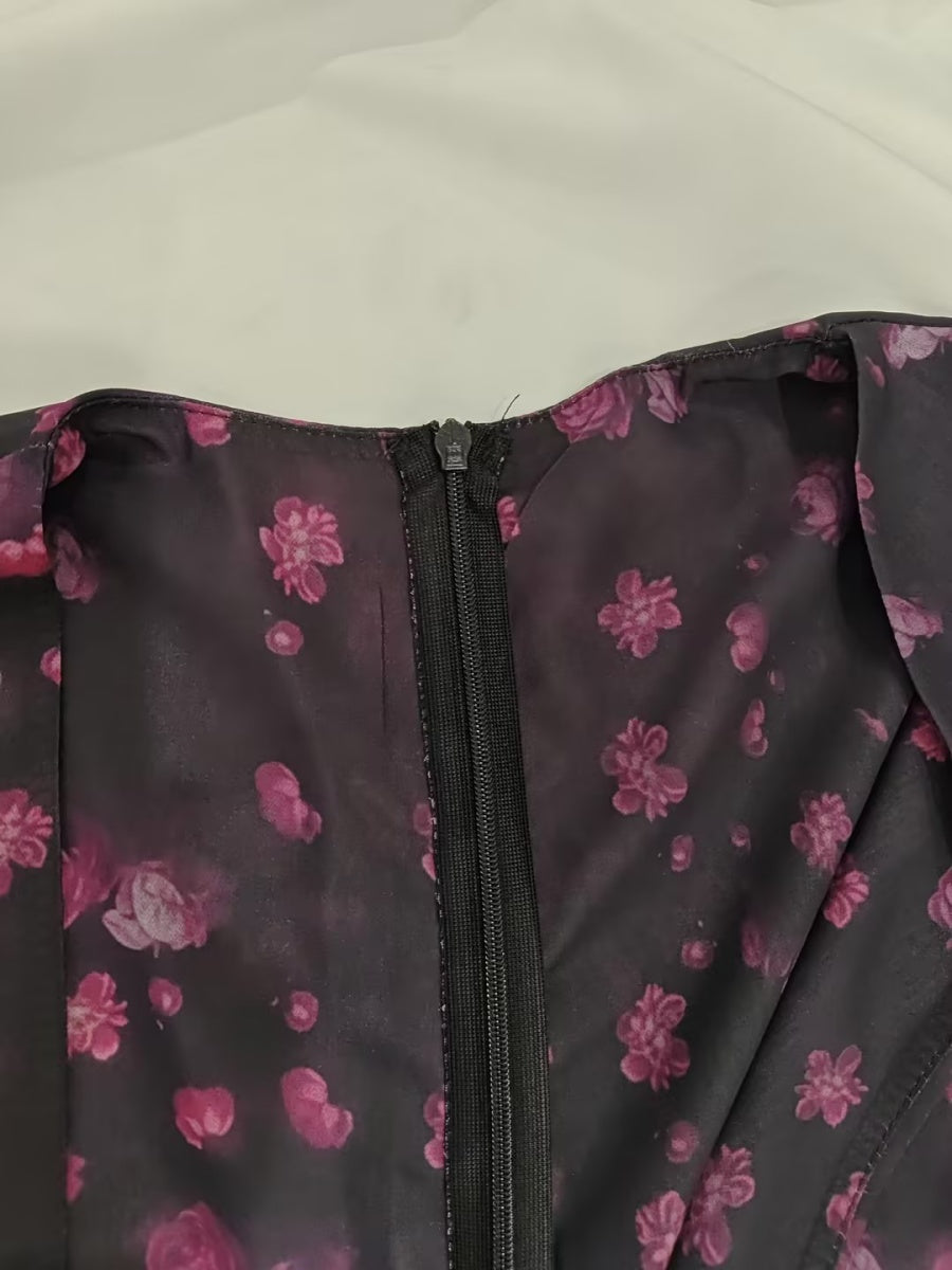 Chiffon Deep V-neck Floral Ruffle Mini&Short Dresses