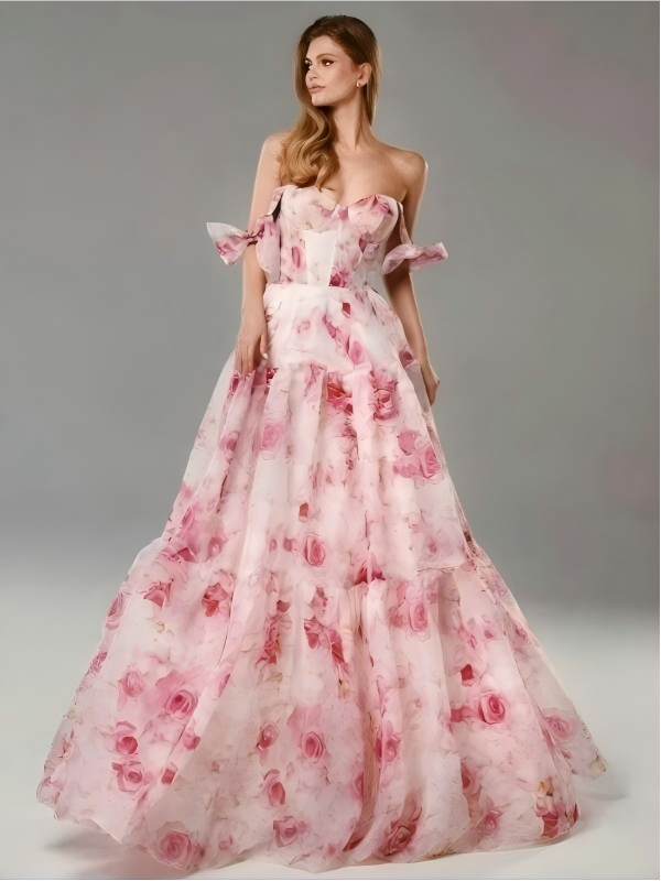 Floral Print Off-shoulder Long Dress
