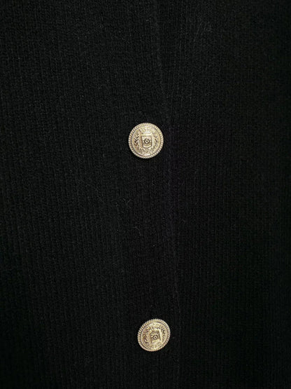Gold Decorated Row Button Short Knitted Cardigan