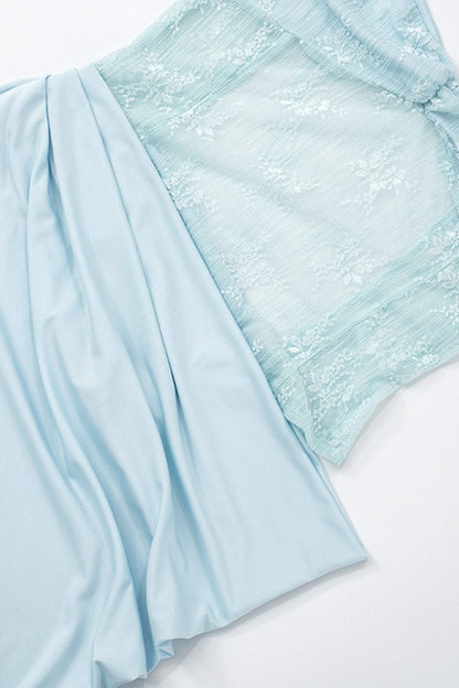 Low Cut Lace Patchwork Ruched Cami Dress