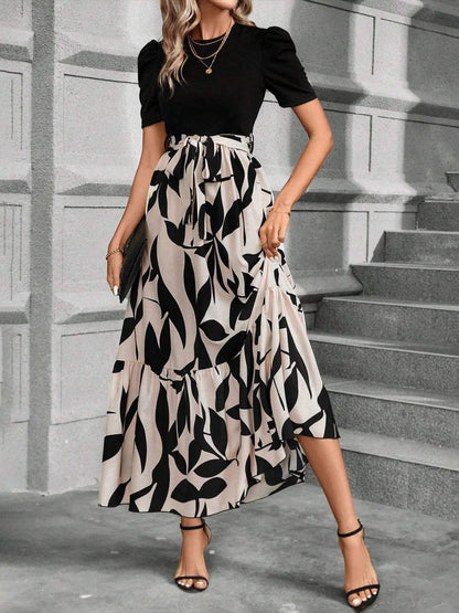 Floral Print High-waisted Long Dress