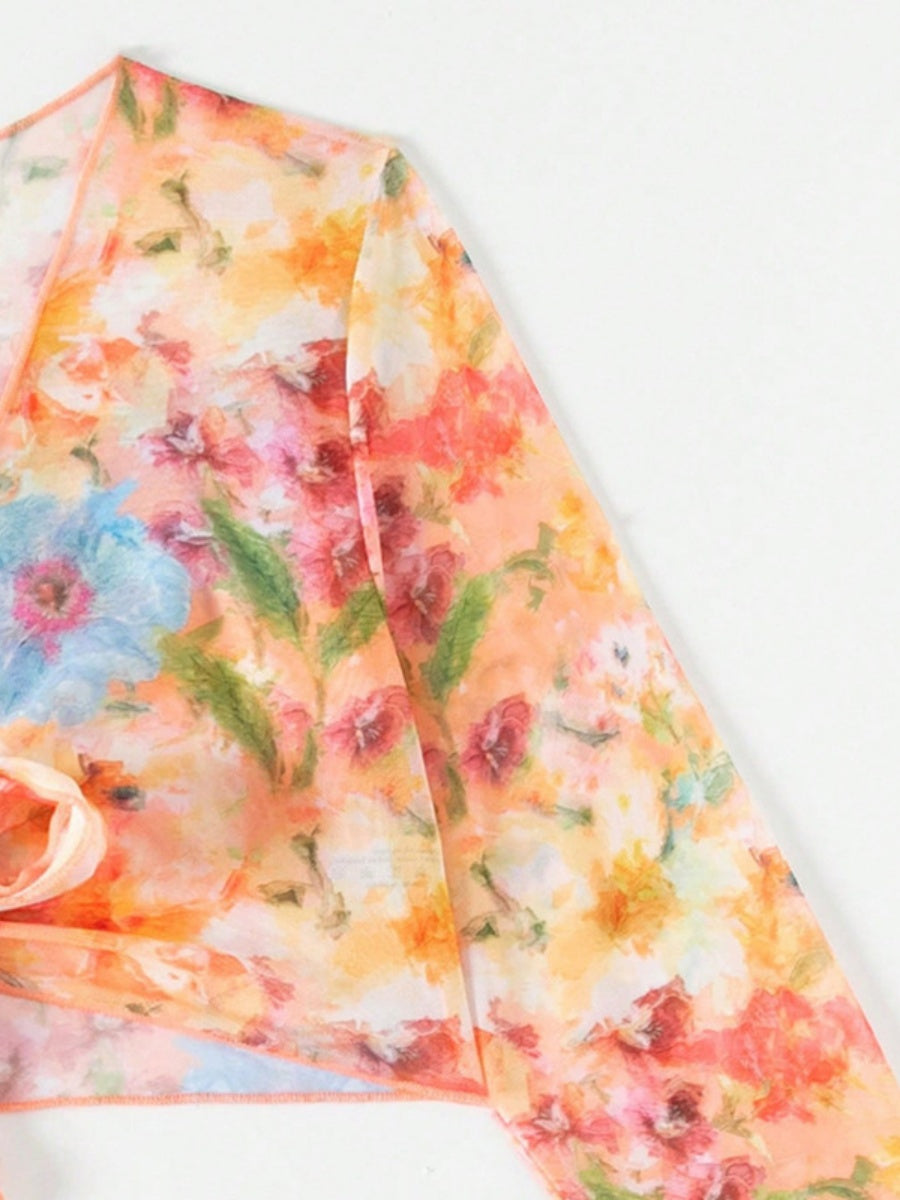 Floral Print Ruffled Bikini Four-Piece Set