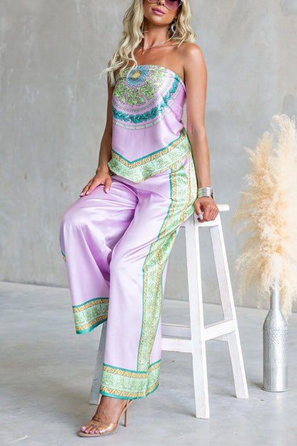Elastic Waist Printed Wide Leg Pants