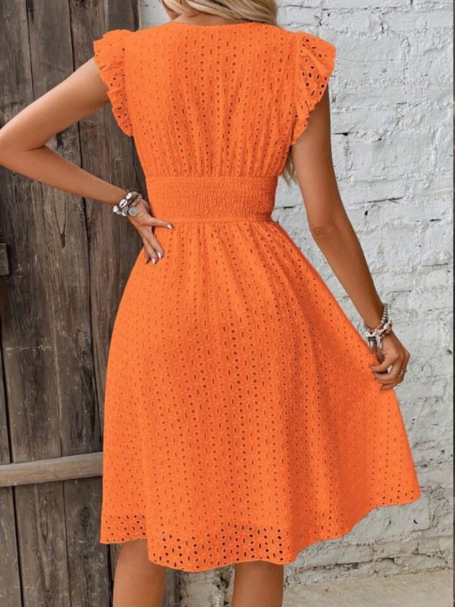7 Colors Lace Flutter Sleeve V-neck Midi Dress