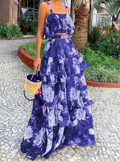 Beachside Vacation Style Floral Print Two-piece Set