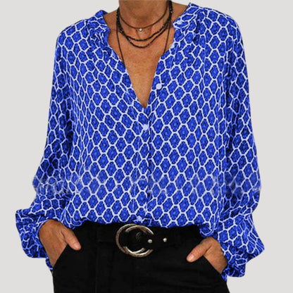 | Long Sleeve V-Neck Printed Blouse