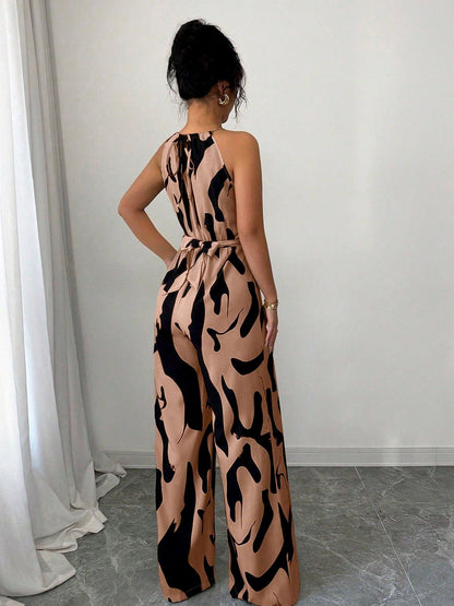 Milk-patterned Halter-neck Jumpsuit