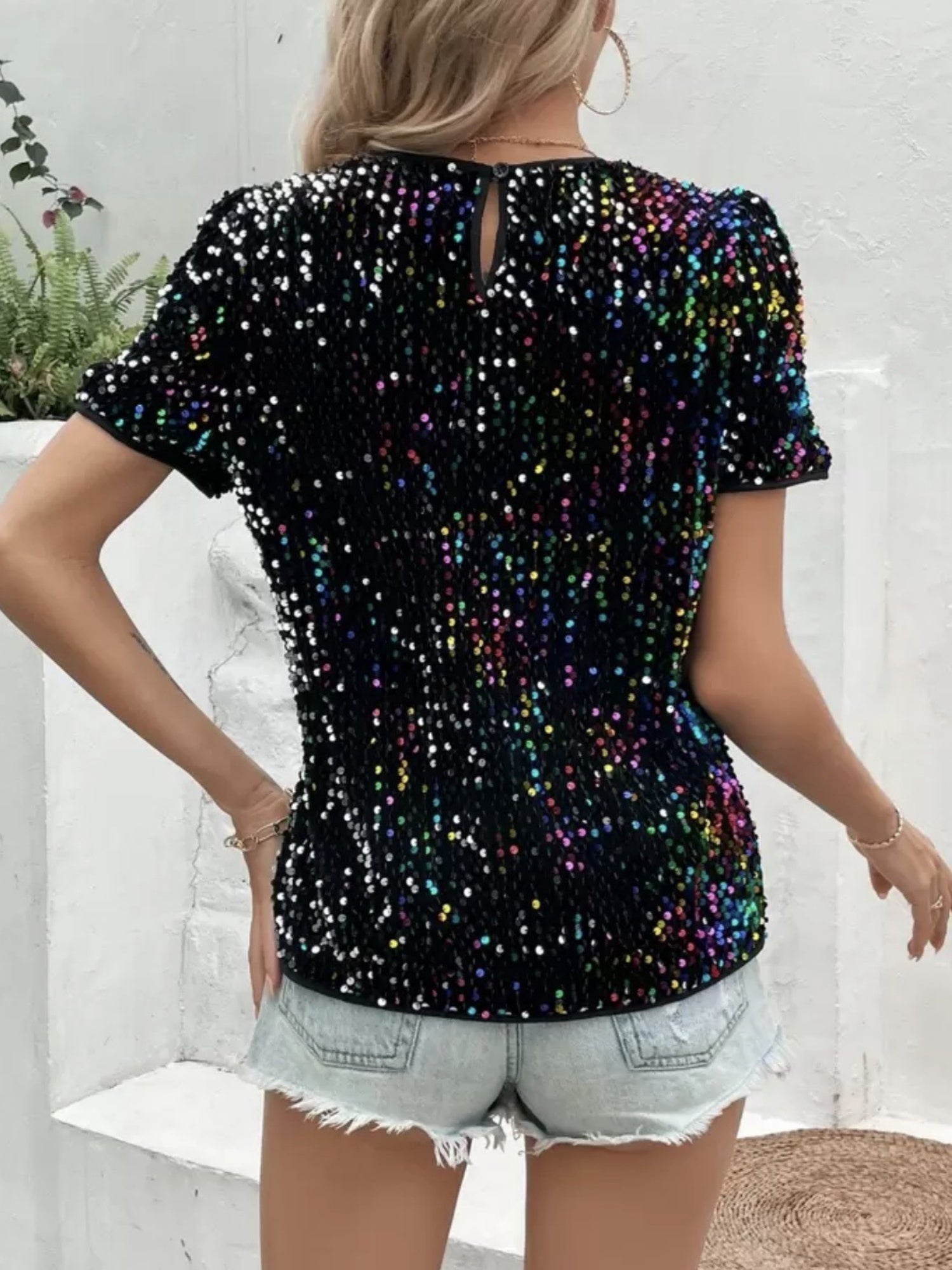 Sequins Crew Neck Short Sleeve T-shirt