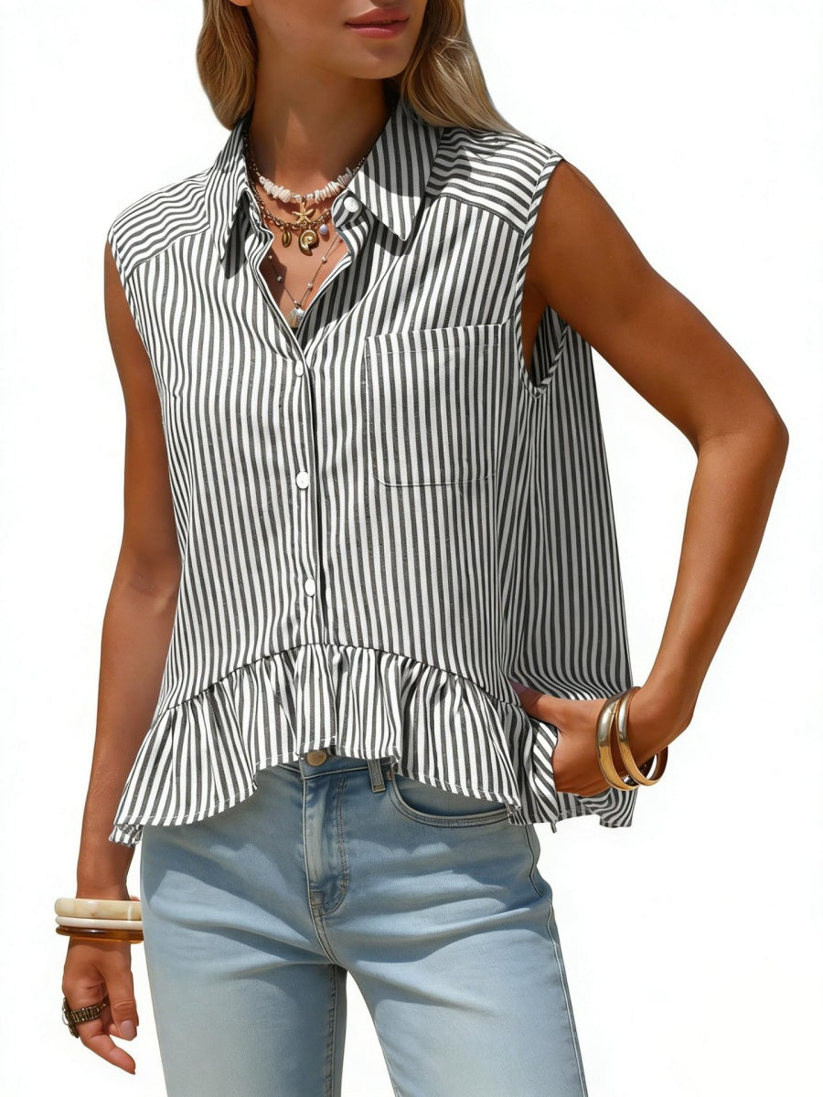Stripes Sleeveless Shirts Loose-fit Commuting Tank Tops