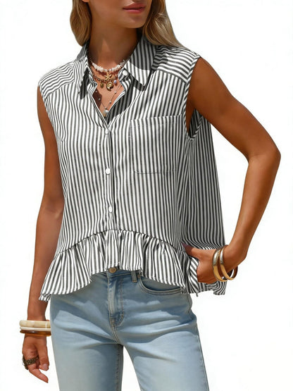 Stripes Sleeveless Shirts Loose-fit Commuting Tank Tops