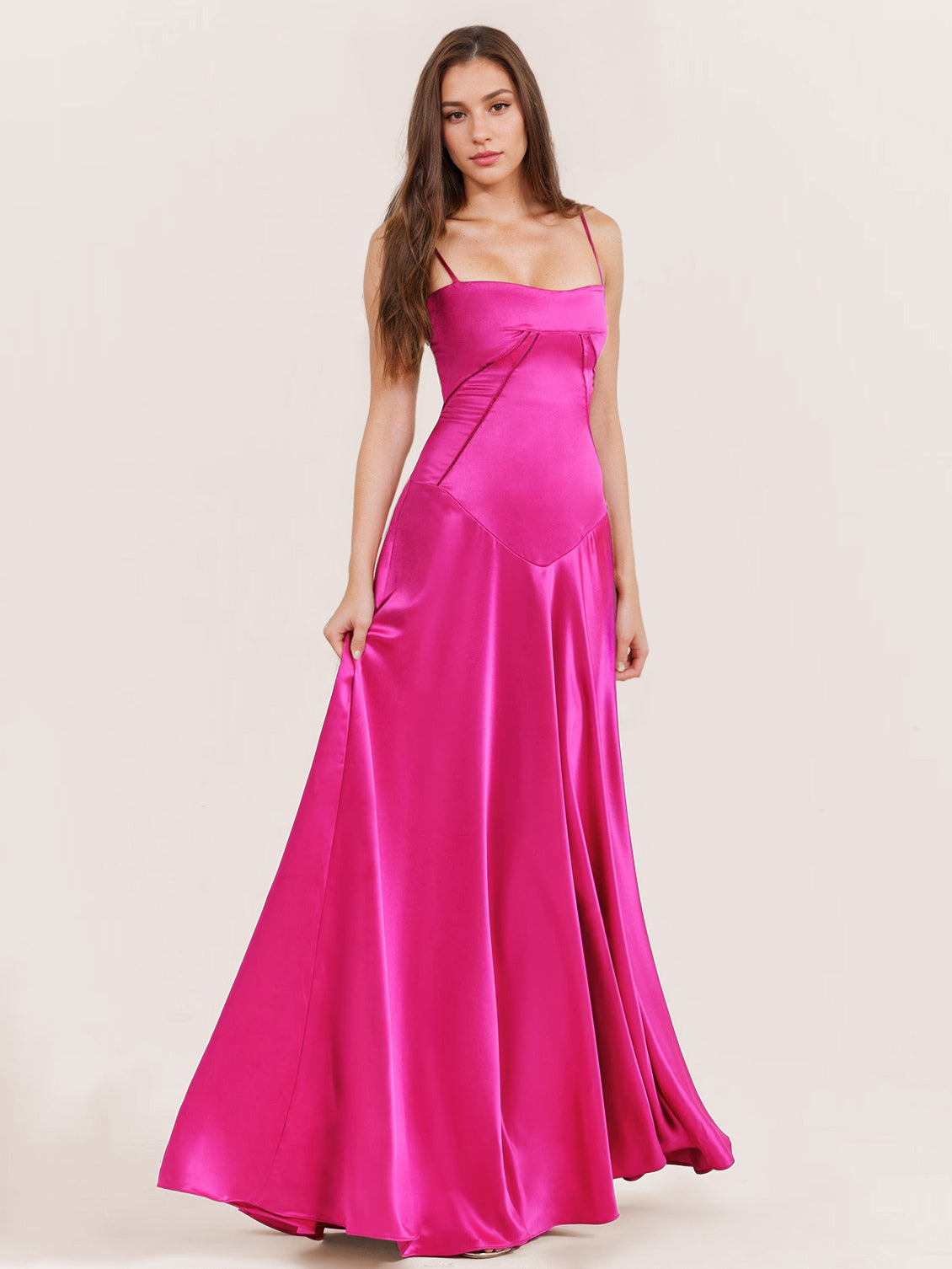 Corest Maxi Dress Adjustable Spaghetti Straps Backless Lace Up Prom Dresses