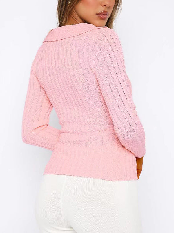 Solid Lapel Neck Knit Cardigan