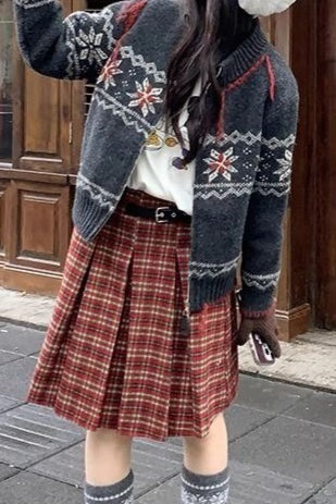 Plaid Wool Pleated Skirt